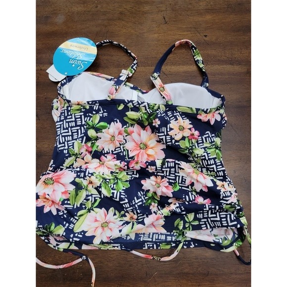 NWT Swim Solutions 12 Juliet Twist Navy Floral 5520810 Tankini Top 130954 - Picture 3 of 4